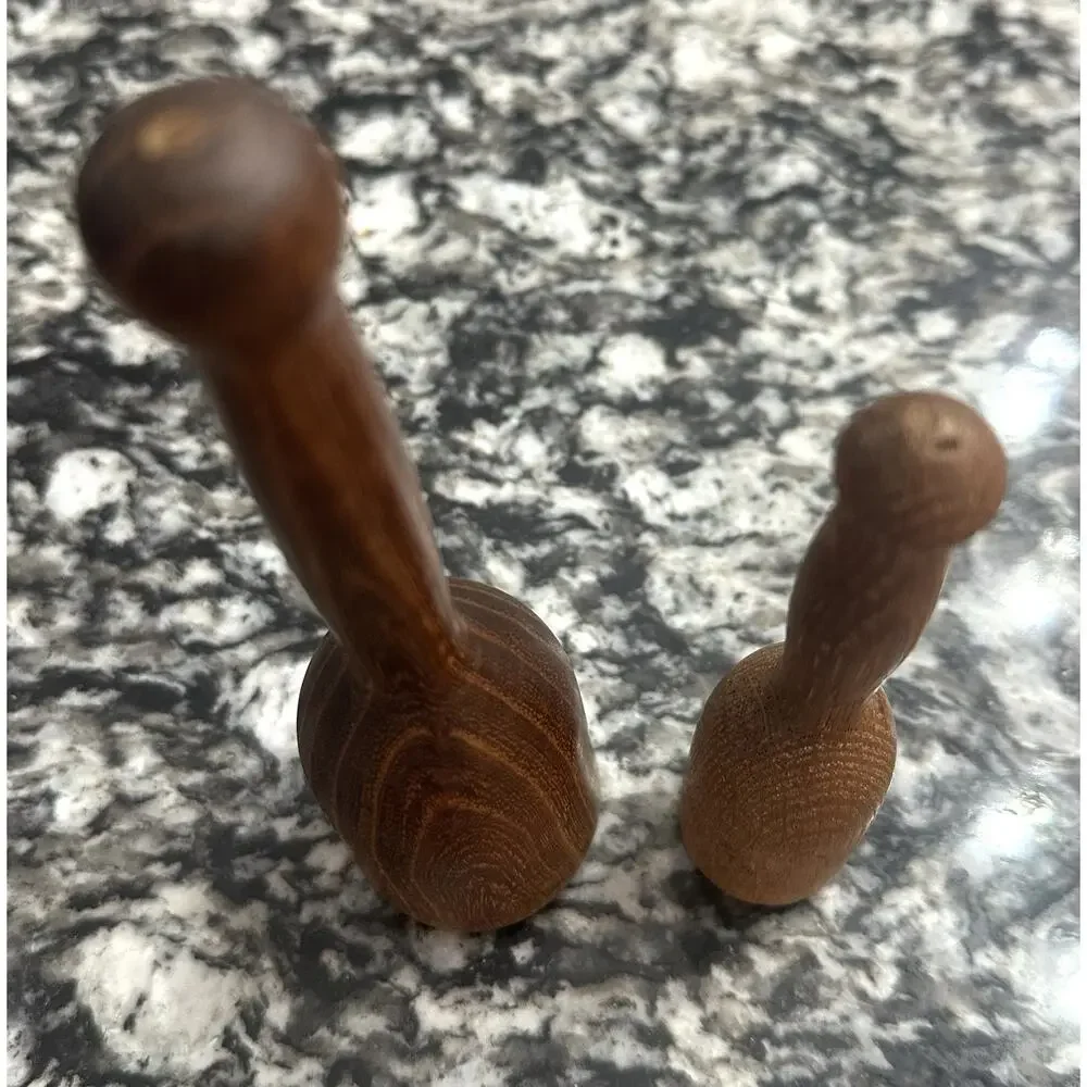 2 Antique Wooden Masher Pestle Primitive Farmhouse Rustic Country Kitchen Tool